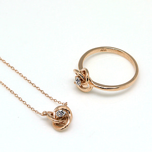 14k Gold 로즈 1부 프로포즈목걸이+반지 세트(다이아몬드, 4월탄생석)